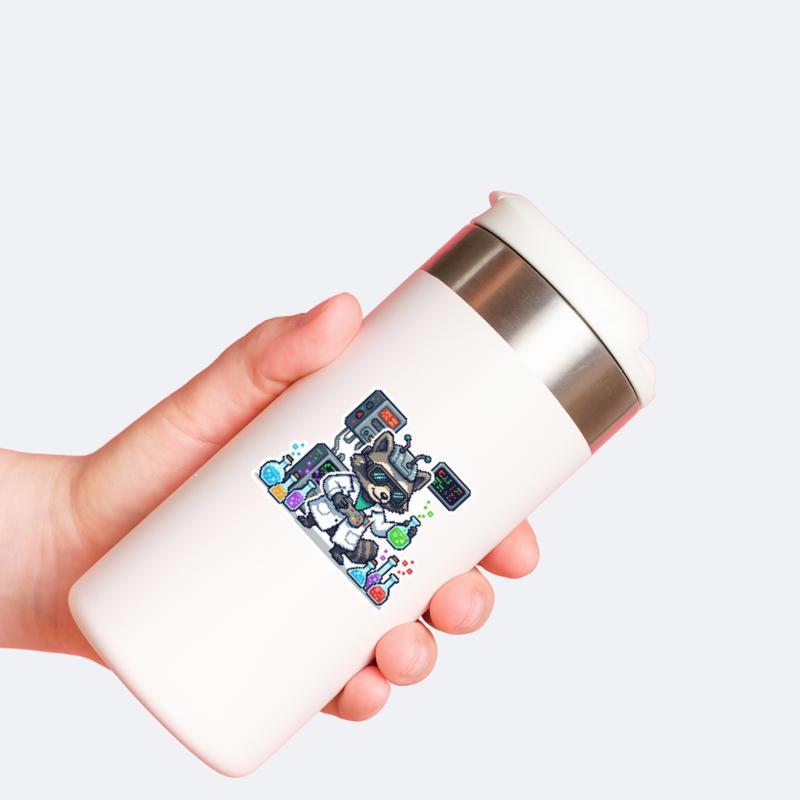 Pixel Raccoon Scientist Gamer Mode Sticker