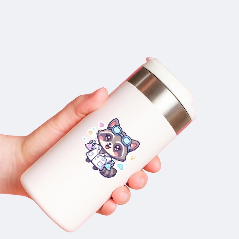 Pixelated Raccoon ChPixel Kawaii Raccoon Scientistasing Butterflies Sticker