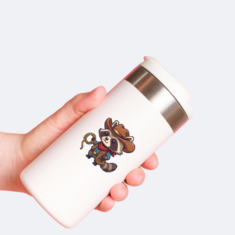 Pixelated Raccoon Cowboy Sticker