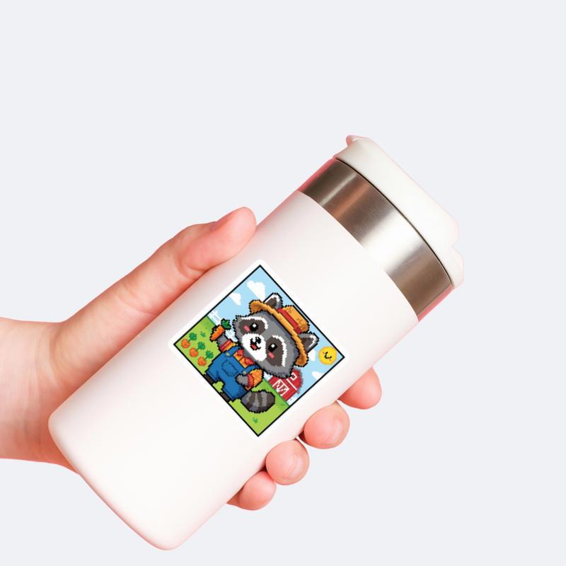 Pixelated Raccoon Farmer Sticker