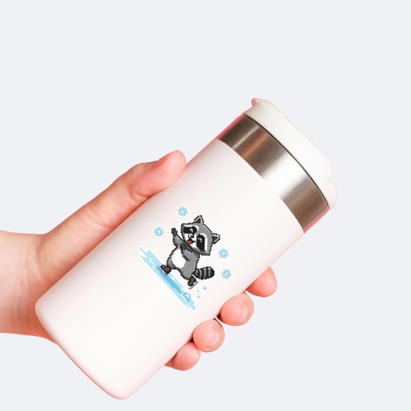 Pixelated Raccoon Ice Skating Sticker