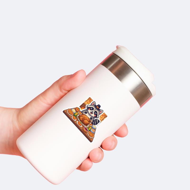 Pixelated Raccoon Thanksgiving Feast Sticker