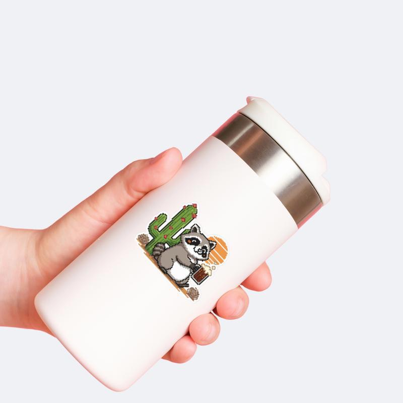 Pixelated Raccoon With Cactus Sticker