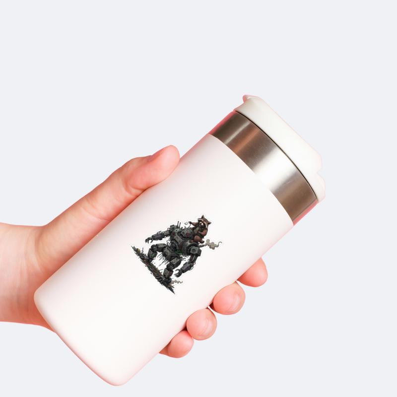 Unhinged And Feral Raccoon Riding Trash Robot Sticker