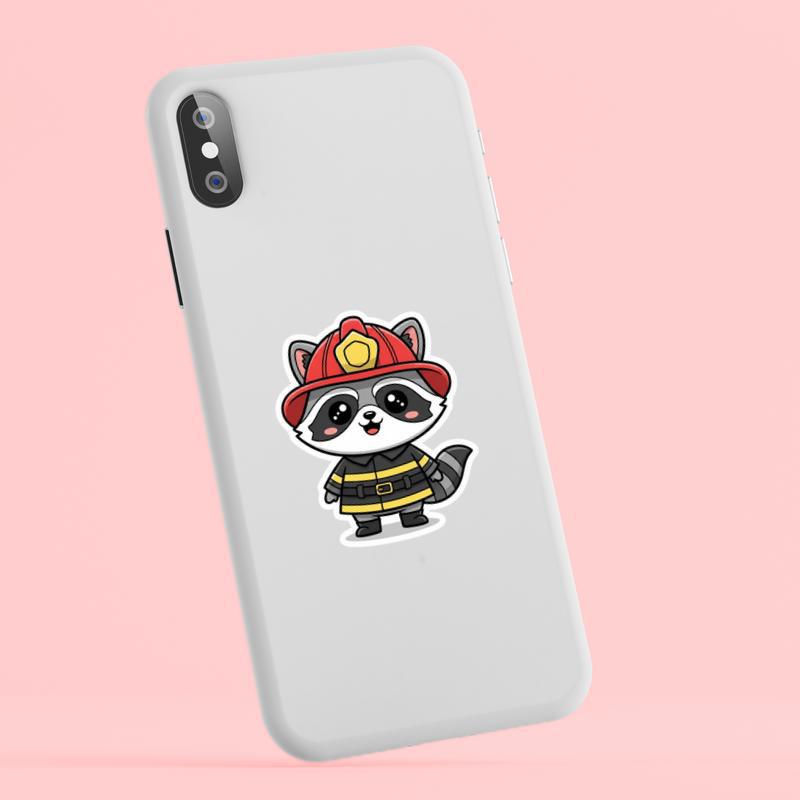 Big Head Raccoon Firefighter Chibi Sticker Big Head Raccoon Firefighter Chibi Sticker