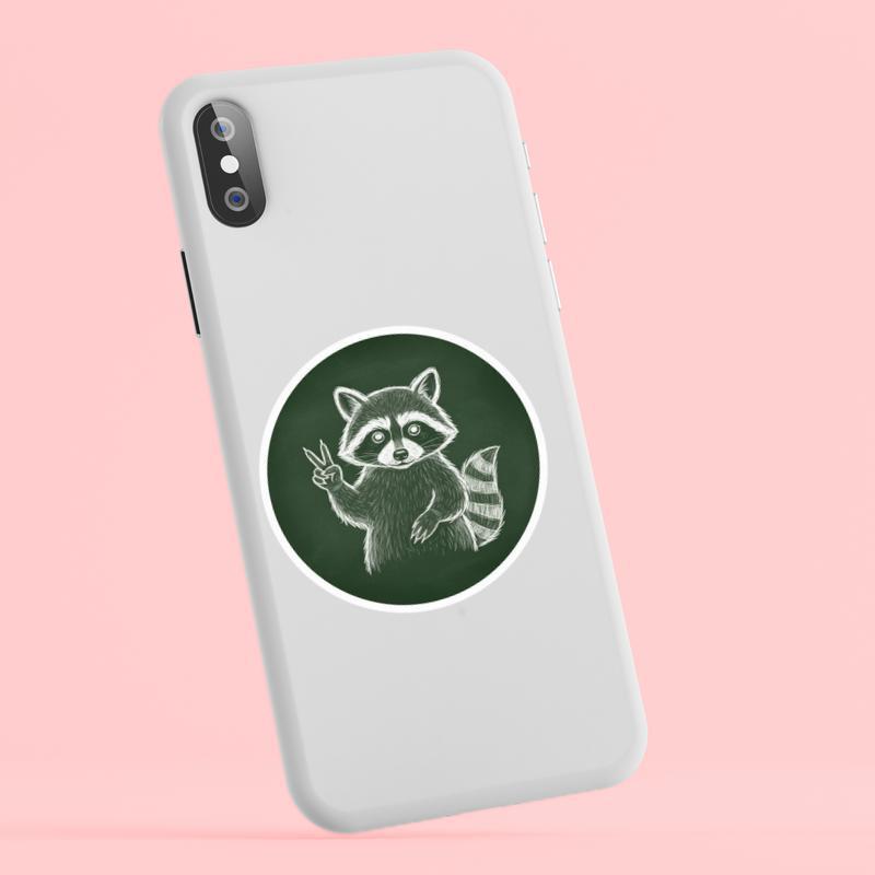 Chalkboard Art Raccoon Peace Sign Sticker