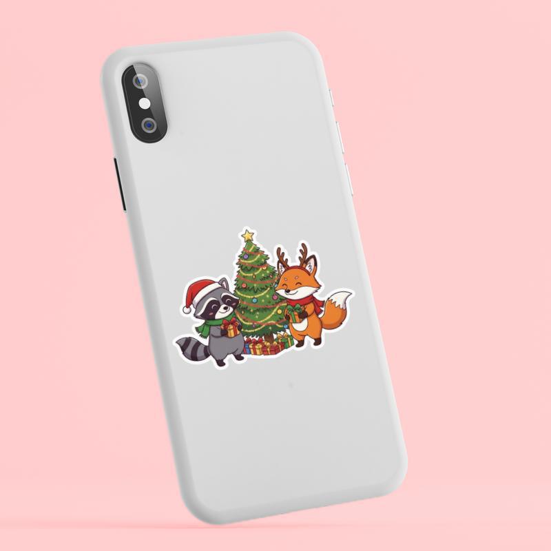 Christmas Raccoon Fox Duo Sticker