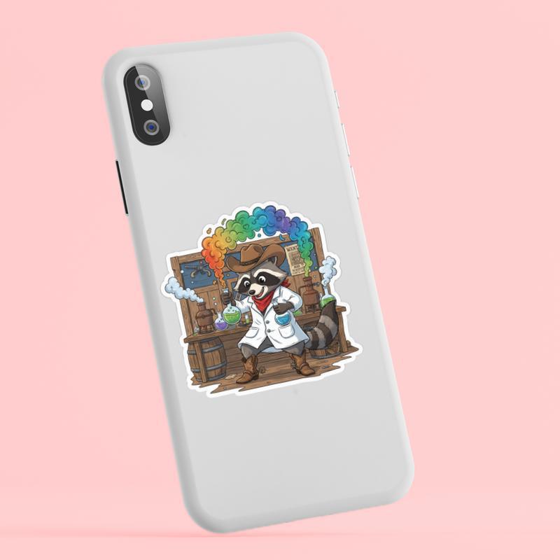 Colorful Cowboy Raccoon Scientist Sticker