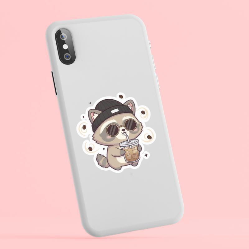 Cool Coffee Raccoon Dog Sticker