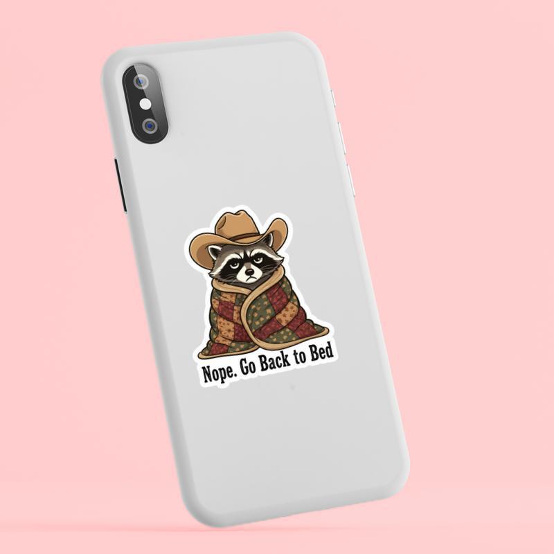 Cowboy Raccoon Go Back To Bed Sticker