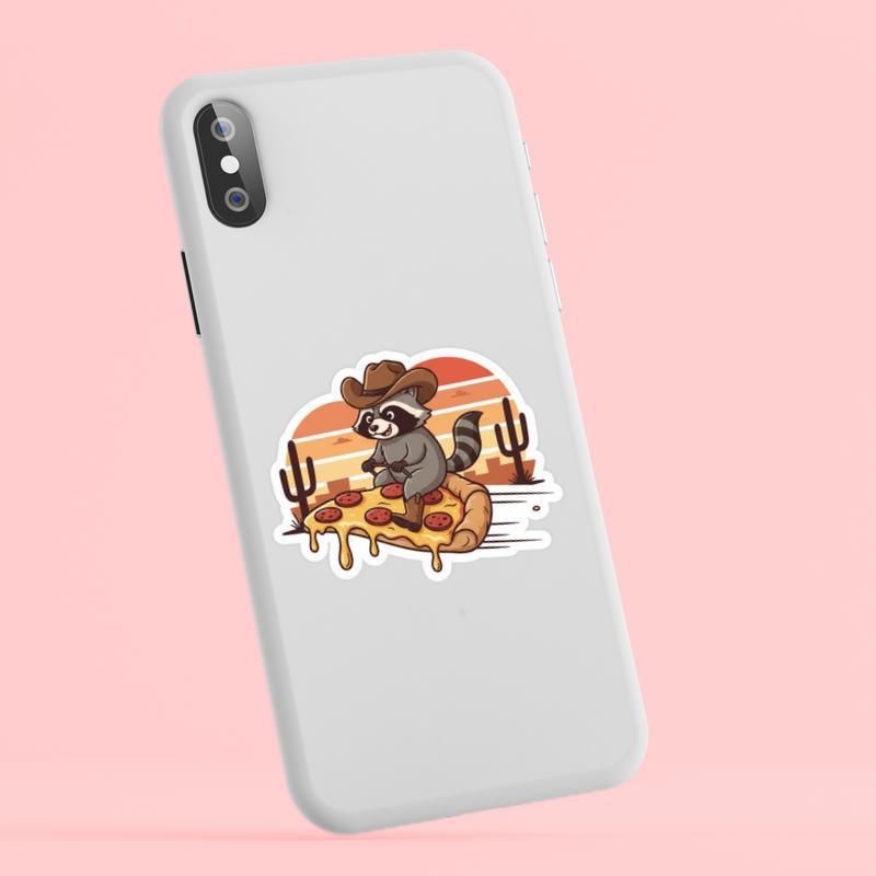 Cowboy Raccoon Pizza Rider Sticker Cowboy Raccoon Pizza Rider Sticker