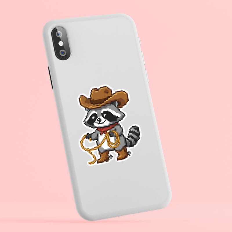 Cute Pixelated Raccoon Cowboy Sticker