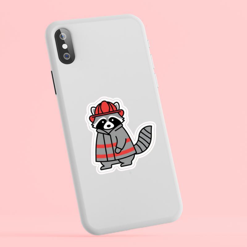 Firefighter Raccoon, Kiss-Cut Minimalist Outline Sticker