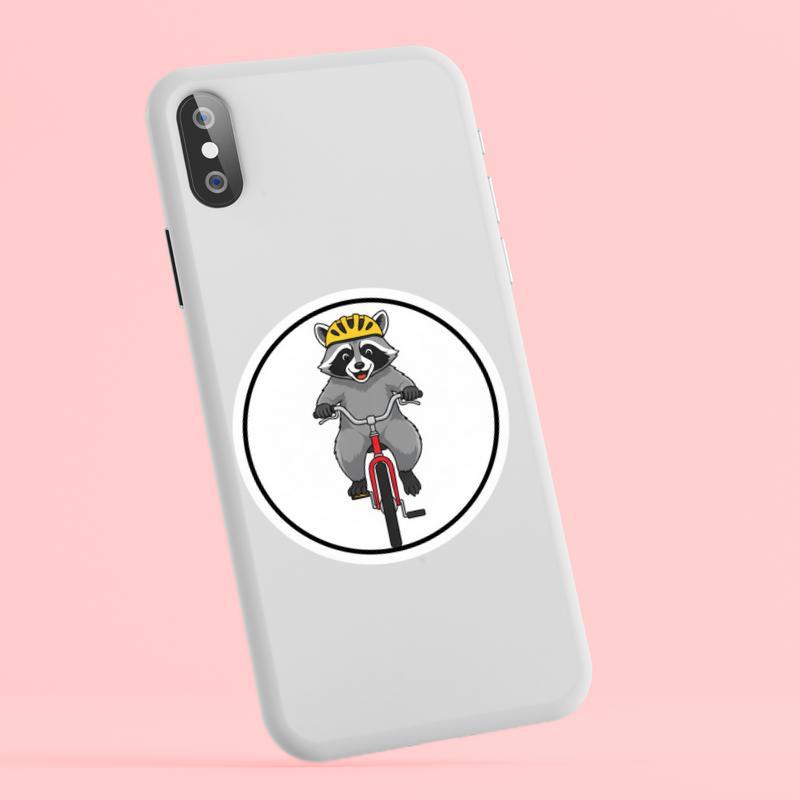 Furry Raccoon - Riding a Bicycle Active Lifestyle Sticker Furry Raccoon - Riding a Bicycle Active Lifestyle Sticker