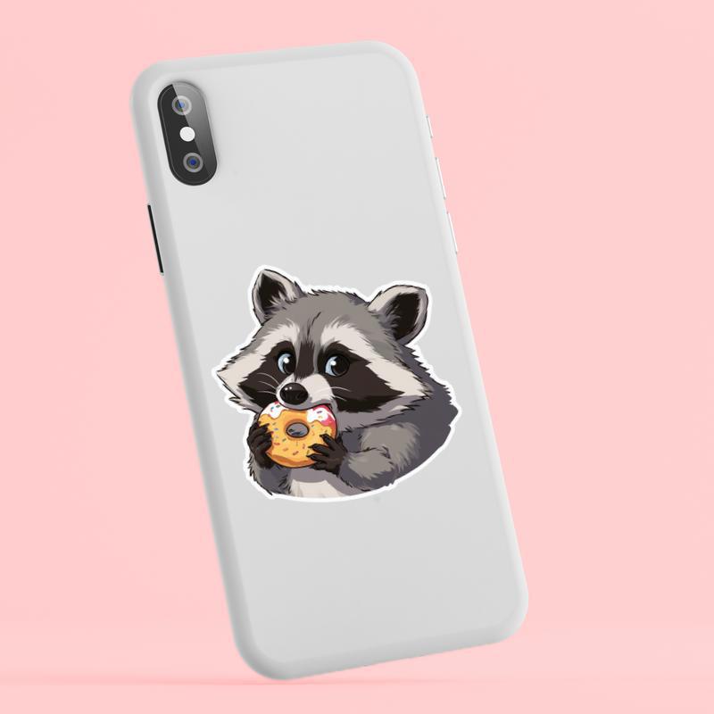 Furry Raccoon With Donut Cake Sticker