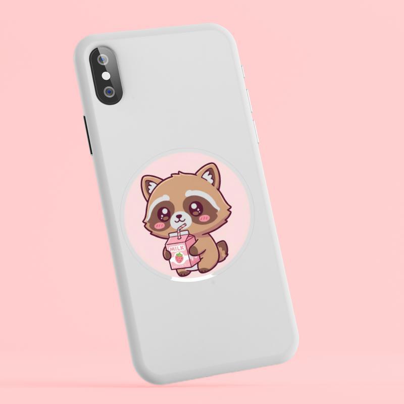 Kawaii Raccoon Dog With Strawberry Milk Sticker Kawaii Raccoon Dog With Strawberry Milk Sticker