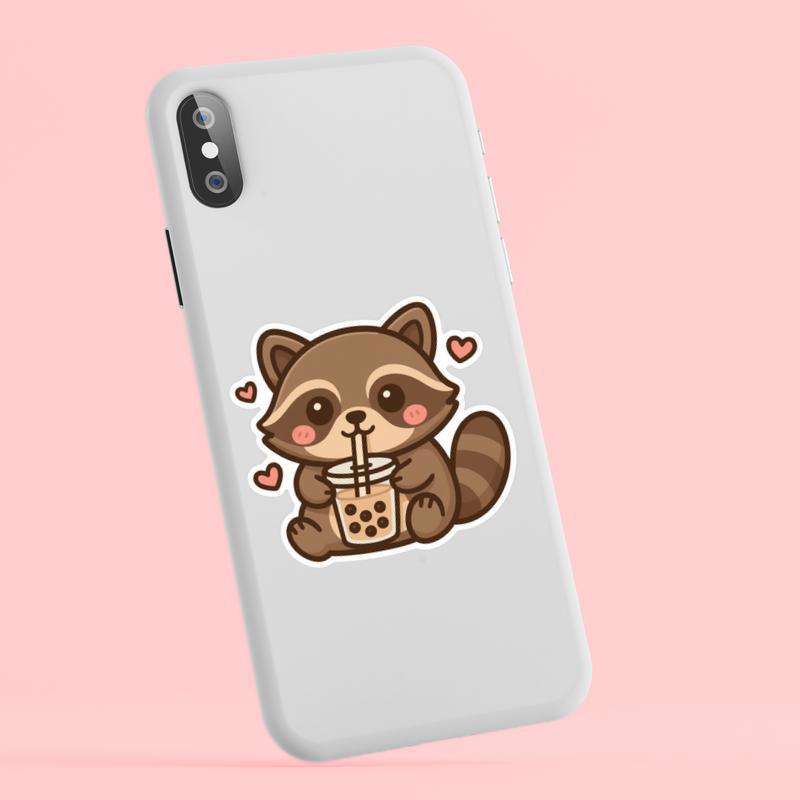 Kawaii Raccoon With Milk Tea Sticker