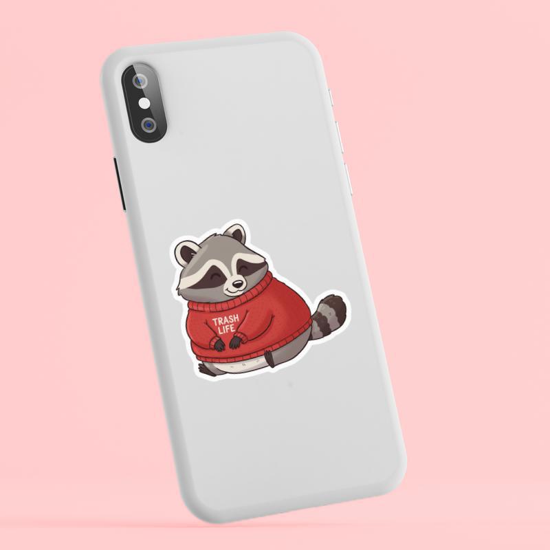Kawaii Raccoon With Red Sweatshirt Sticker Kawaii Raccoon With Red Sweatshirt Sticker