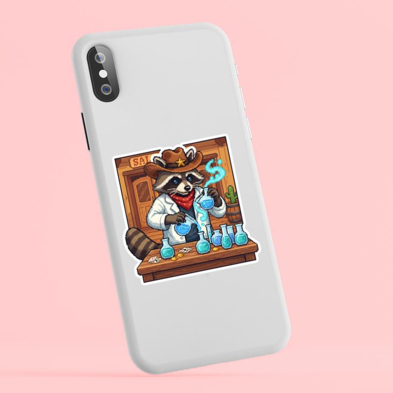 Pixel Cowboy Raccoon Scientist Sticker