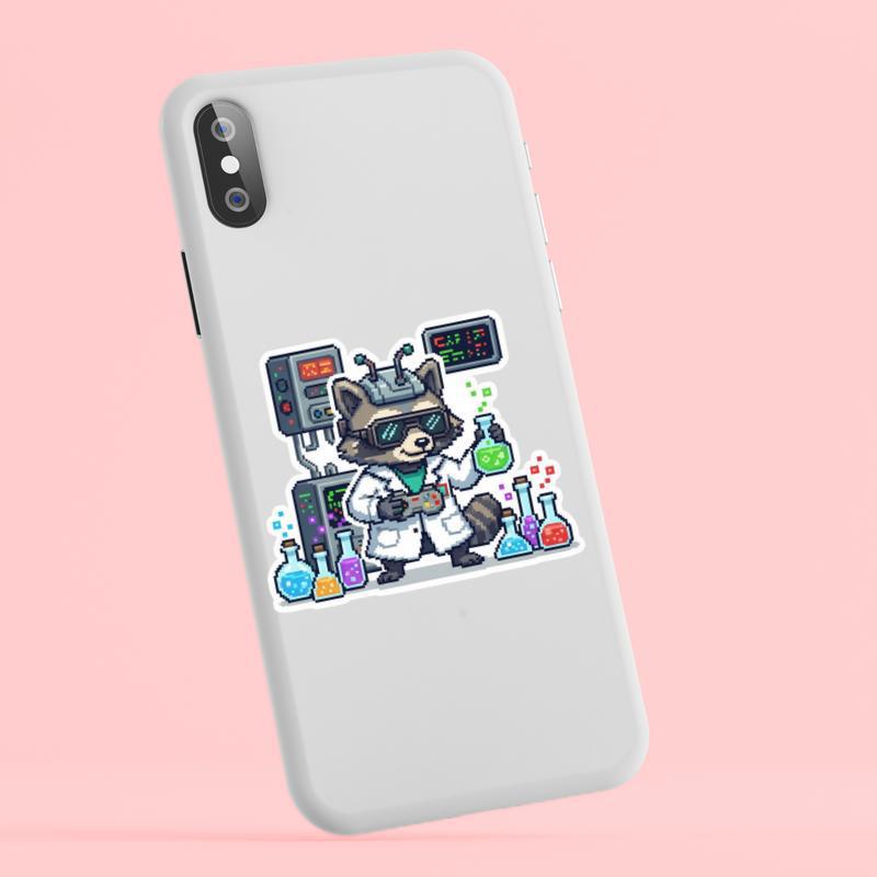 Pixel Raccoon Scientist Gamer Mode Sticker