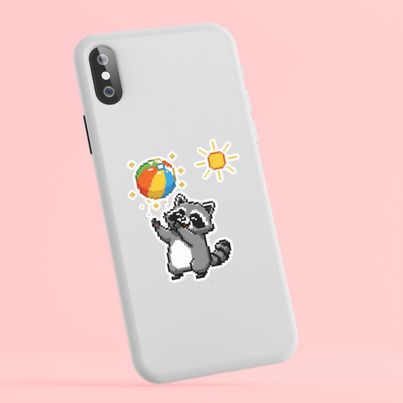 Pixelated Raccoon Beach Ball Sticker