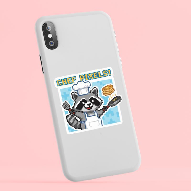 Pixelated Raccoon Chef Sticker