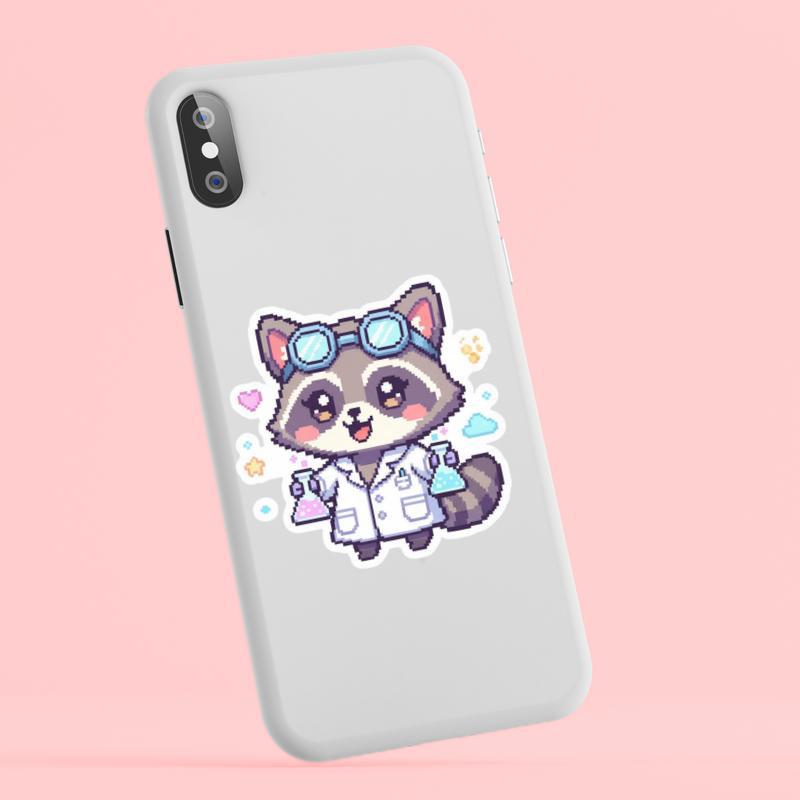 Pixelated Raccoon ChPixel Kawaii Raccoon Scientistasing Butterflies Sticker