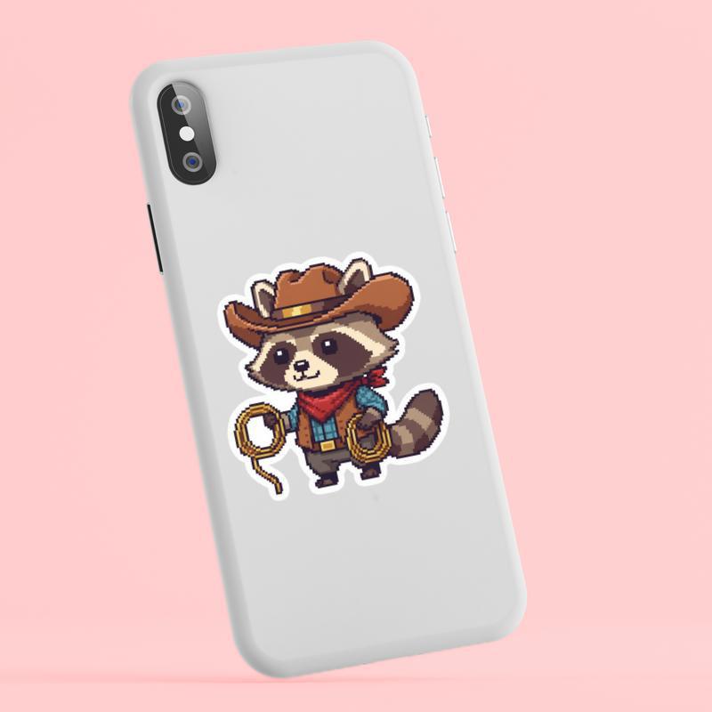 Pixelated Raccoon Cowboy Sticker