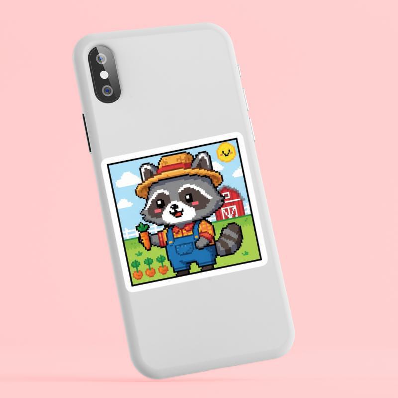 Pixelated Raccoon Farmer Sticker
