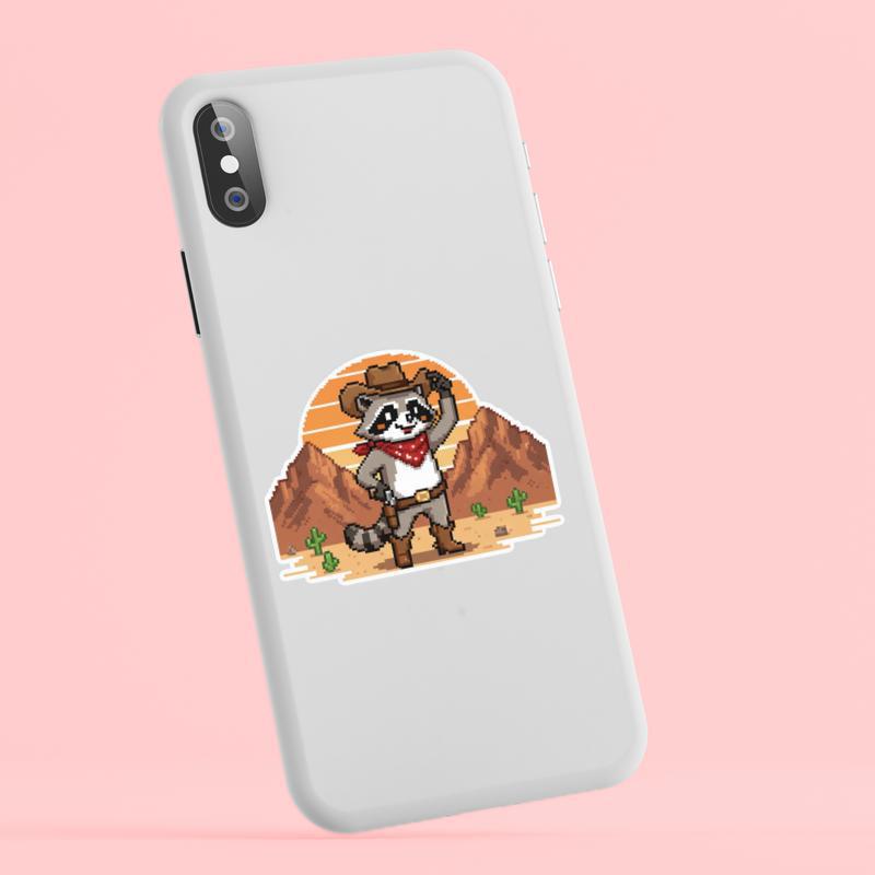 Pixelated Raccoon Western Hero Sticker