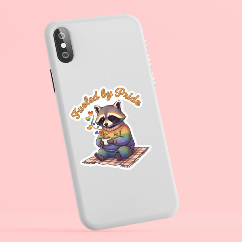 Pride Raccoon Coffee Time Sticker