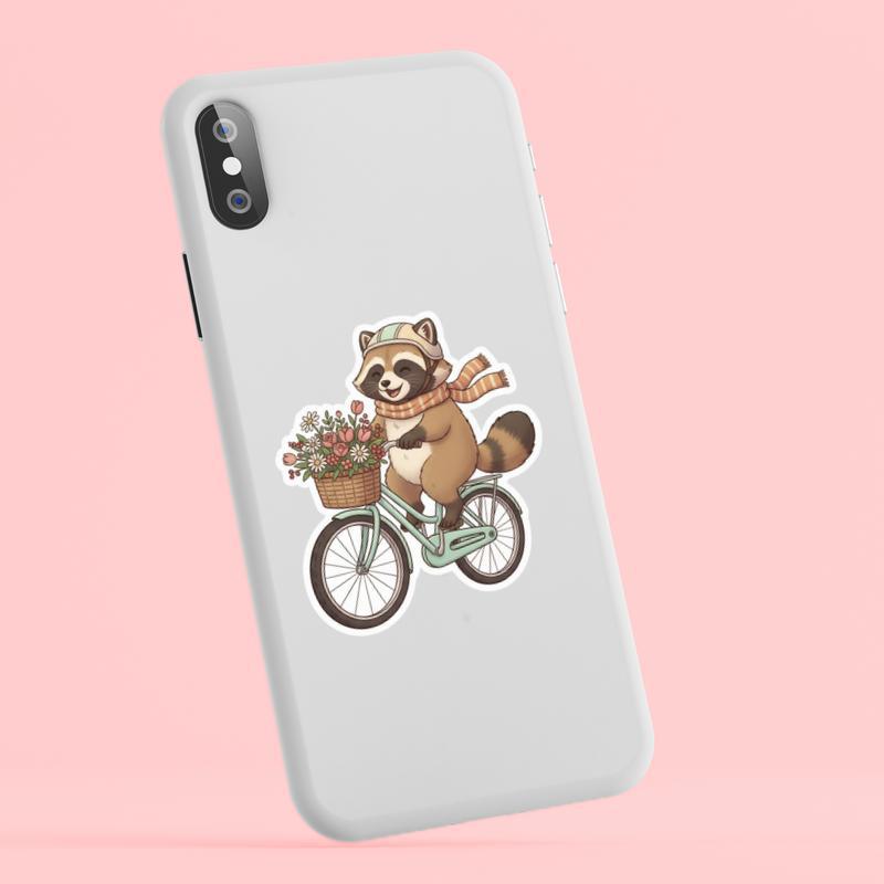 Raccoon Dog Riding Bicycle Sticker