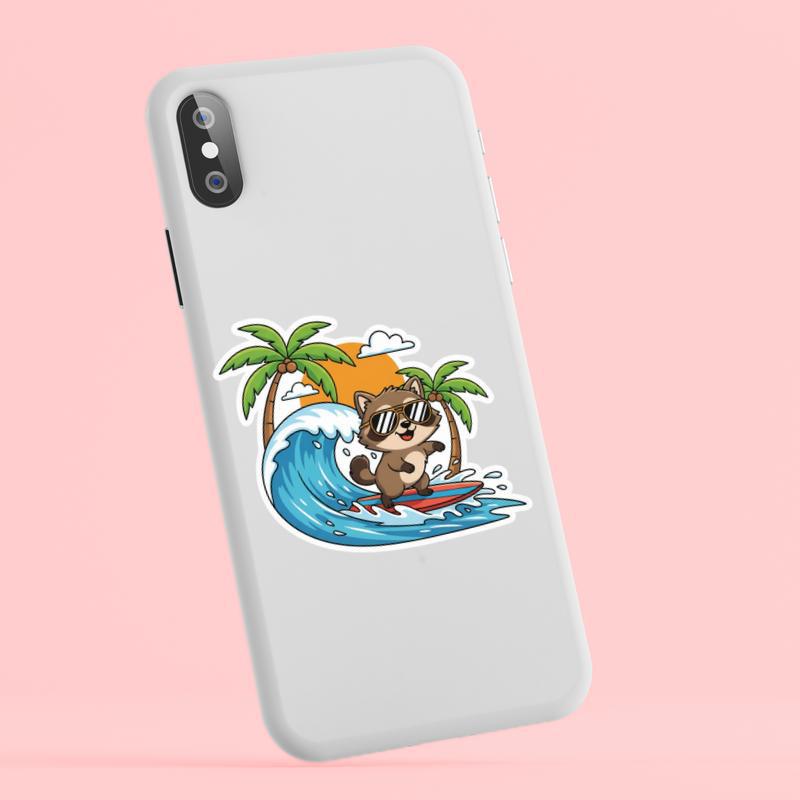 Raccoon Dog Surfer Sticker