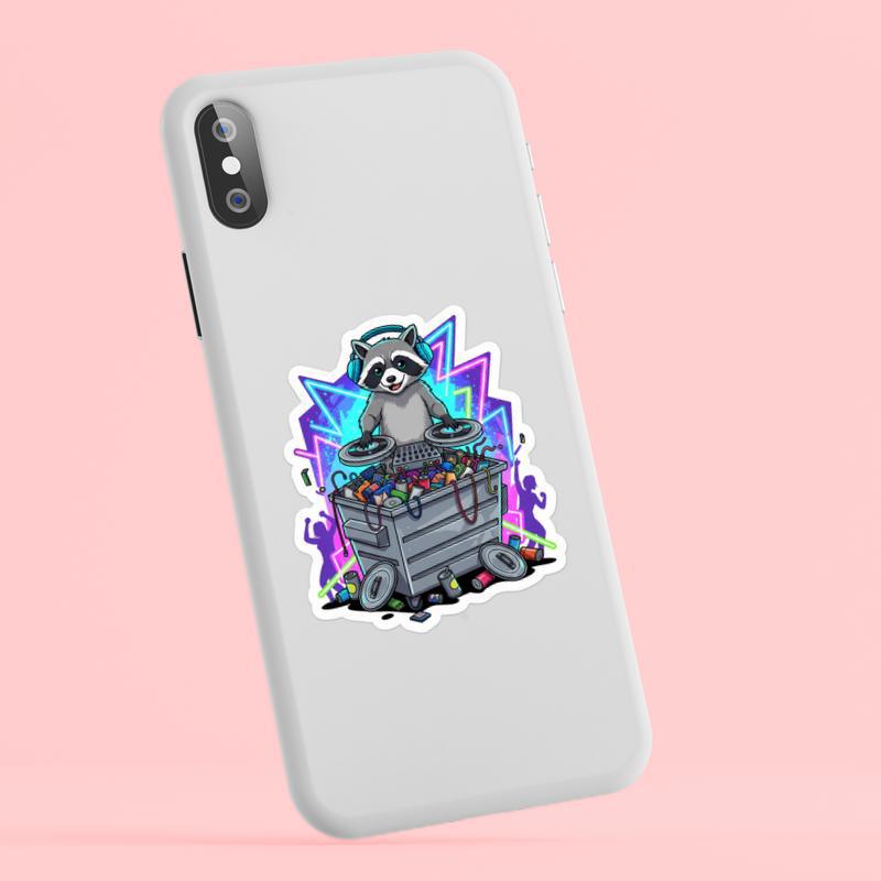 Raccoon Dumpster DJ Party Sticker Raccoon Dumpster DJ Party Sticker