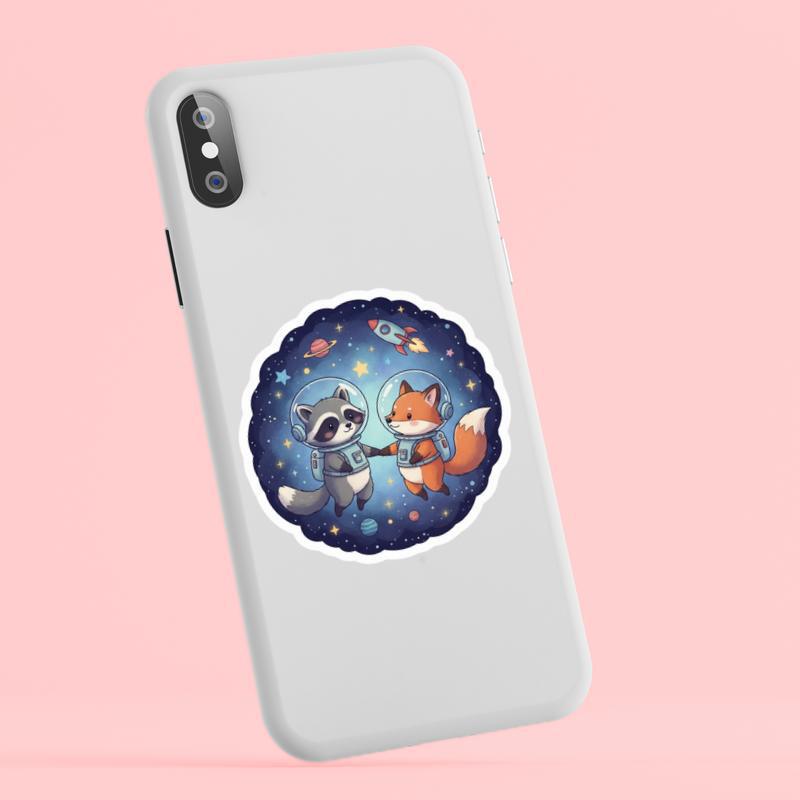 Raccoon Fox Space Buddies Sticker