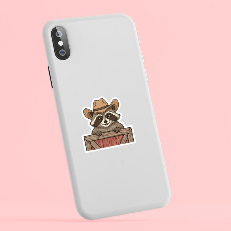 Raccoon Peeker Cowboy Charm Sticker