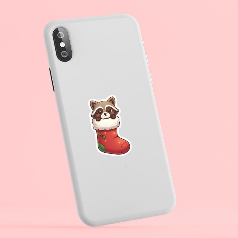 Raccoon Peeker In Christmas Stocking Sticker