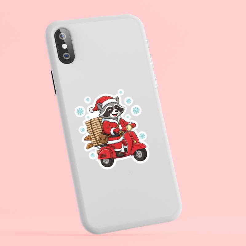 Raccoon Pizza Christmas Delivery Sticker