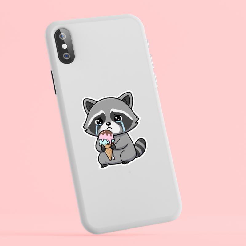 Sad Raccoon With Ice Cream Sticker