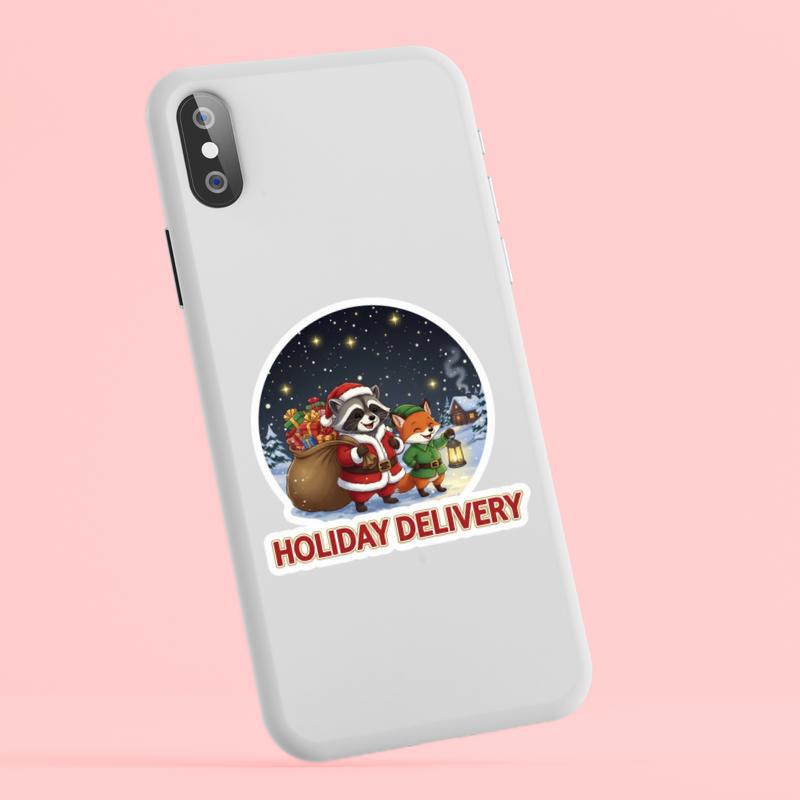 Santa Delivery Raccoon Fox Sticker Santa Delivery Raccoon Fox Sticker