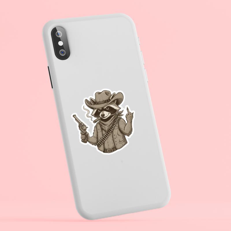 Vintage Cowboy Raccoon Middle Finger Sticker