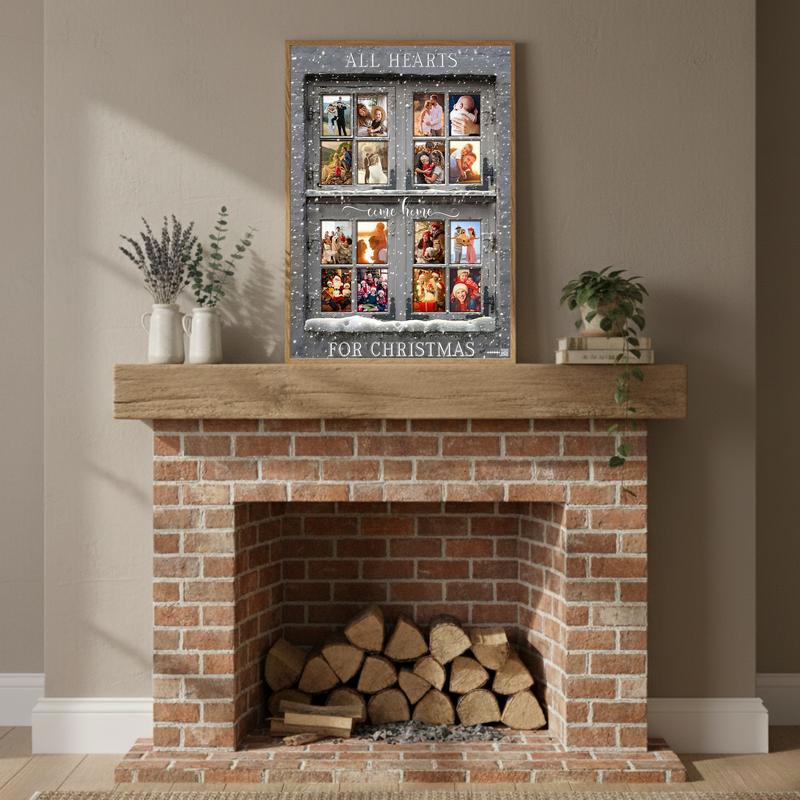 Grey Christmas Window Photo Canvas All Hearts Come Home