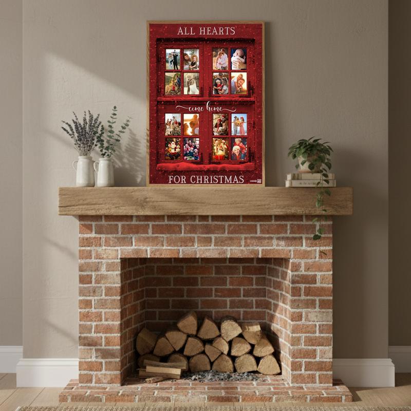 Our Home's Christmas Heart Red Window Photo Canvas Keepsake