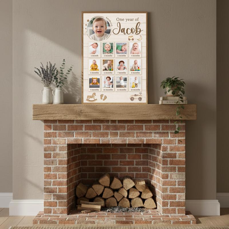 Baby's Journey First Year Photo Collage Rustic Keepsake Canvas