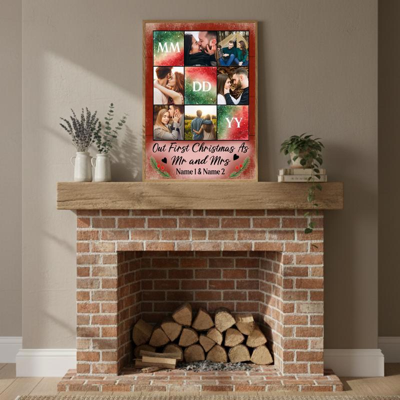 Celebrate Your First Christmas Together - Mr & Mrs Photo Canvas