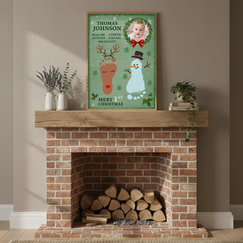 Cherish Baby's First Christmas - Personalized Footprints Canvas