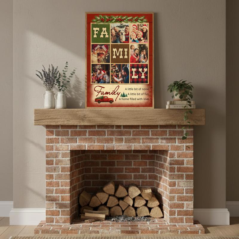 Cherished Family Photos & Quote Rustic Christmas Gift Canvas