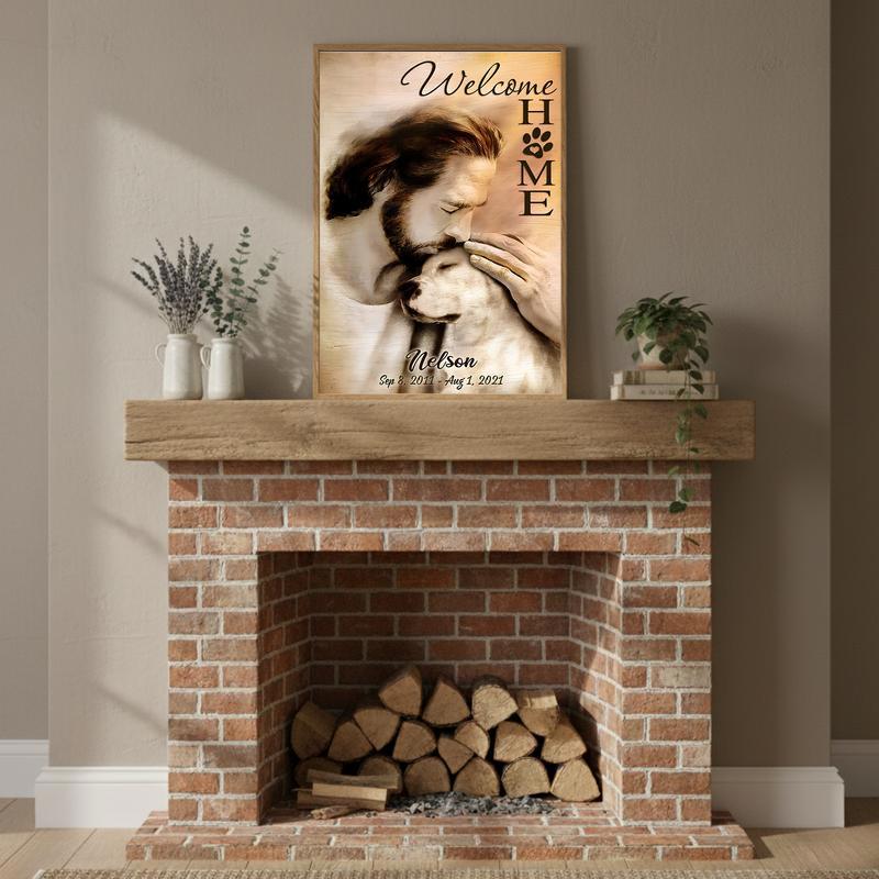 Comforting Christian Pet Loss - Jesus Arms Dog Memorial Canvas