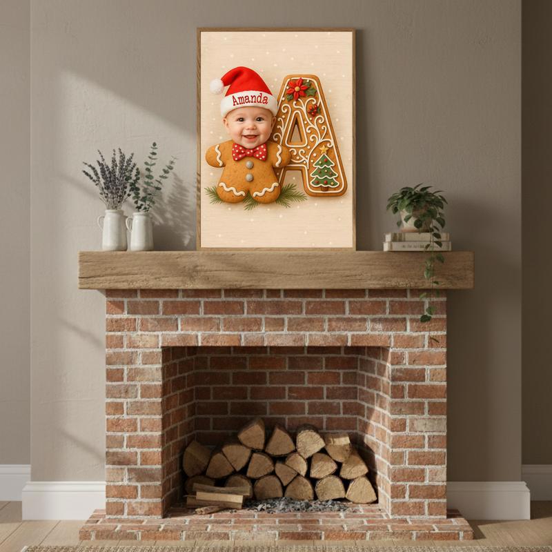 Custom Baby's First Christmas Gingerbread Letter Canvas Keepsake