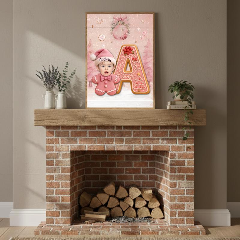 Custom Baby’s 1st Holiday Keepsake - Baby Pink Gingerbread Canvas